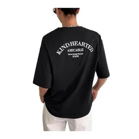 Trendseninle Kind Hearted Baskılı Siyah Oversize Kadın T-shirt
