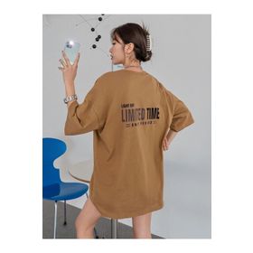 Trendseninle Limited Time Baskılı Camel Oversize Kadın T-shirt
