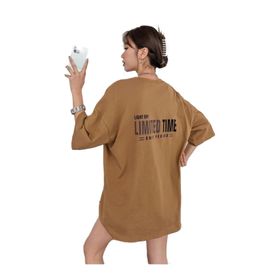 Trendseninle Limited Time Baskılı Camel Oversize Kadın T-shirt