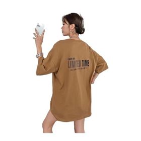 Trendseninle Limited Time Baskılı Camel Oversize Kadın T-shirt