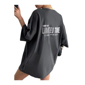 Trendseninle Limited Time Baskılı Füme Oversize Kadın T-shirt