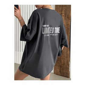 Trendseninle Limited Time Baskılı Füme Oversize Kadın T-shirt