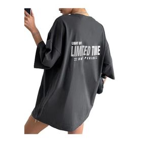 Trendseninle Limited Time Baskılı Füme Oversize Kadın T-shirt