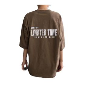 Trendseninle Limited Time Baskılı Kahverengi Oversize Kadın T-shirt