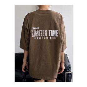 Trendseninle Limited Time Baskılı Kahverengi Oversize Kadın T-shirt