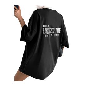 Trendseninle Limited Time Baskılı Siyah Oversize Kadın T-shirt