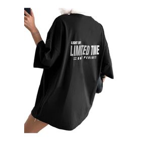 Trendseninle Limited Time Baskılı Siyah Oversize Kadın T-shirt