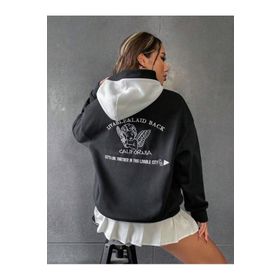 Trendseninle Livable California Sırt Baskılı Siyah Beyaz Oversize Kapüşonlu Sweatshirt