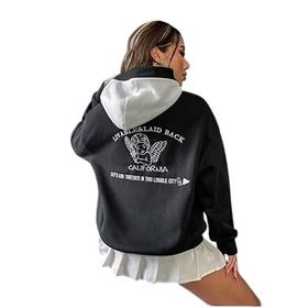 Trendseninle Livable California Sırt Baskılı Siyah Beyaz Oversize Kapüşonlu Sweatshirt