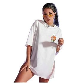 Trendseninle Logo Baskılı Açık Beyaz Oversize Kadın T-shirt