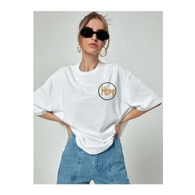 Trendseninle Logo Baskılı Hope Beyaz Kadın T-shirt