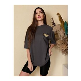 TrendSeninle Logo Baskılı Hope Füme Kadın T-shirt