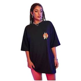 Trendseninle Logo Baskılı Siyah Oversize Kadın T-shirt