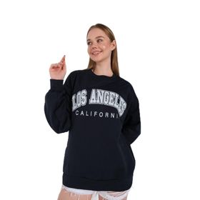 Trendseninle Los Angeles Baskılı Lacivert Siyah Oversize Kadın Sweatshirt