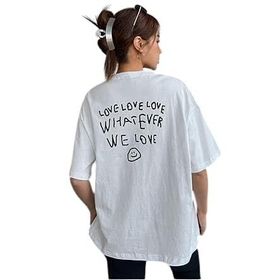Trendseninle Love Love Love Baskılı Beyaz Oversize Kadın T-shirt