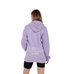 Trendseninle Mad For Nothing Baskılı Lila Oversize Kapüşonlu Kadın Sweatshirt