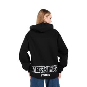 Trendseninle Mad For Nothing Baskılı Siyah Oversize Kapüşonlu Kadın Sweatshirt