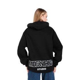 Trendseninle Mad For Nothing Baskılı Siyah Oversize Kapüşonlu Kadın Sweatshirt