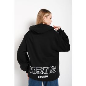 Trendseninle Mad For Nothing Baskılı Siyah Oversize Kapüşonlu Kadın Sweatshirt