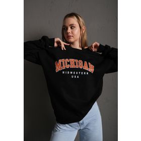 Trendseninle Mad Girls Baskılı Siyah Kadın Sweatshirt