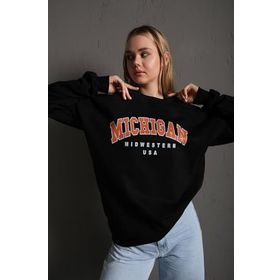 Trendseninle Mad Girls Baskılı Siyah Kadın Sweatshirt
