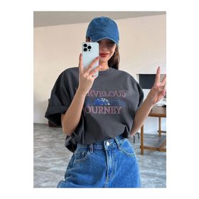 Trendseninle Marvelous Journey Baskılı Füme Oversize Kadın T-shirt