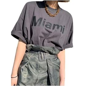 Trendseninle Miami Baskılı Füme Oversize Kadın T-shirt