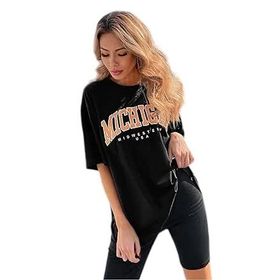 Trendseninle Michigan Baskılı Siyah Oversize Kadın T-shirt