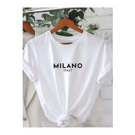 Trendseninle Milano Baskılı Beyaz Oversize Kadın T-shirt