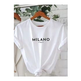 Trendseninle Milano Baskılı Beyaz Oversize Kadın T-shirt