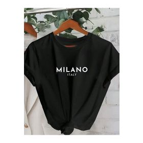 Trendseninle Milano Baskılı Siyah Oversize Kadın T-shirt