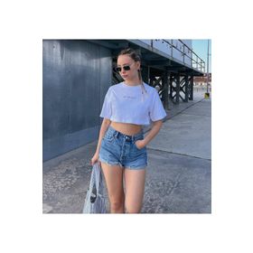 Trendseninle Minimalist Baskılı Beyaz Oversize Crop Kadın T-shirt