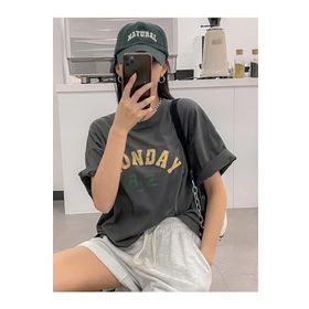 Trendseninle Monday Baskılı Füme Kadın T-shirt