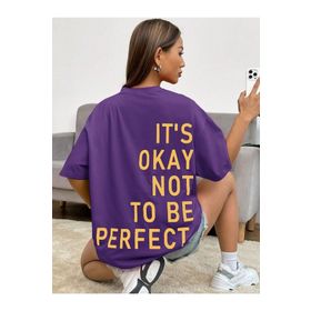 Trendseninle Mor Its Okay Baskılı Mor Oversize Kadın T-shirt