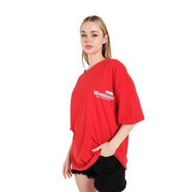 Trendseninle Mountain Baskılı Kırmızı Oversize Kadın T-shirt