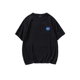 Trendseninle Nasa Logo Baskılı Açık Siyah Oversize Erkek T-shirt