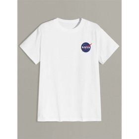Trendseninle Nasa Logo Baskılı Beyaz Oversize Erkek T-shirt