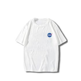 Trendseninle Nasa Logo Baskılı Beyaz Oversize Erkek T-shirt
