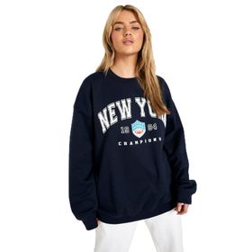 Trendseninle New York Baskılı Lacivert Oversize Kadın Sweatshirt