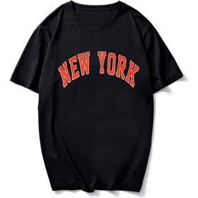 Trendseninle New York Kırmızı Baskılı Siyah Oversize Erkek T-shirt