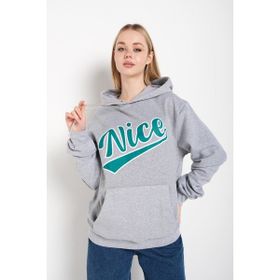 Trendseninle Nice Baskılı Gri Oversize Kadın Sweatshirt