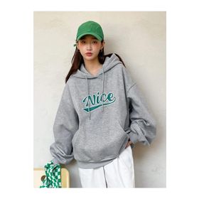 Trendseninle Nice Baskılı Gri Oversize Kadın Sweatshirt