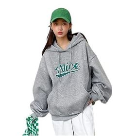 Trendseninle Nice Baskılı Gri Oversize Kadın Sweatshirt