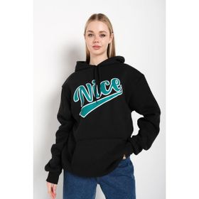 Trendseninle Nice Baskılı Siyah Oversize Kadın Sweatshirt