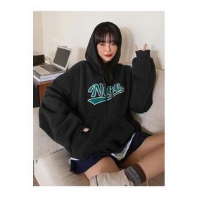 Trendseninle Nice Baskılı Siyah Oversize Kadın Sweatshirt