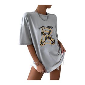 Trendseninle Nothing Else Boyamalı Gri Oversize Kadın T-shirt