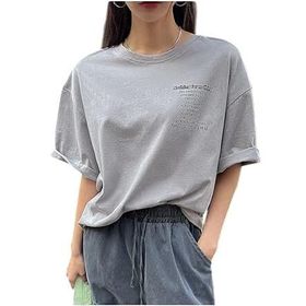 Trendseninle Nothing For Nothing Baskılı Boyamalı Gri Oversize Kadın T-shirt