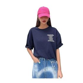 Trendseninle Nothing For Nothing Baskılı Lacivert Oversize Kadın T-shirt