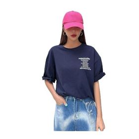 Trendseninle Nothing For Nothing Baskılı Lacivert Oversize Kadın T-shirt