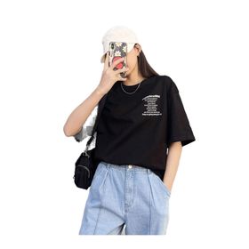 Trendseninle Nothing For Nothing Baskılı Siyah Oversize Kadın T-shirt